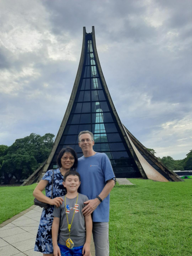 The Dolan family in front of Donghai University church in Taiwan