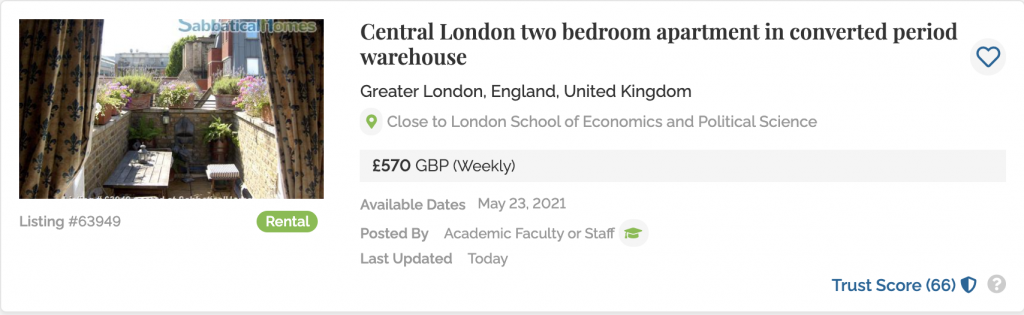 SabbaticalHomes Listing 63949 Central London flat for rent.