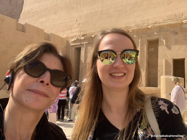 Katarzyna Kapiec, Ph.D. and Nadege Conger at Hatshepsut's Temple in Deir el-Bahari in Egypt. 