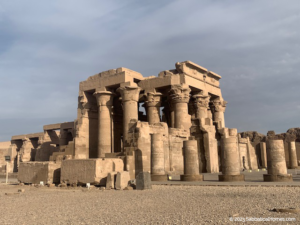 The historic archaeological site of Kom Ombo along the Nile River in Egypt. 