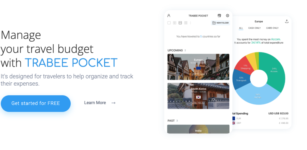 Trabee Pocket travel budget management app.
