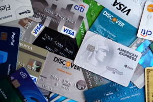 Collage of credit cards.