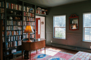 Bookshelf in a SabbaticalHomes Listing Home Office.