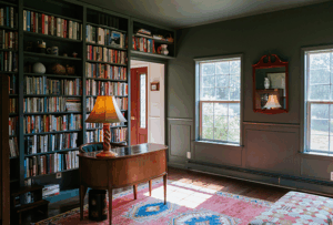 Bookshelf in a SabbaticalHomes Listing Home Office.