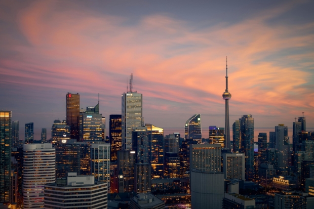 Toronto skyline at sunset; Photo credit: Photo by Zhenming Wang