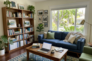 furnished living room in Los Angeles academic residence