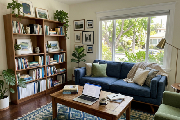 furnished living room in Los Angeles academic residence